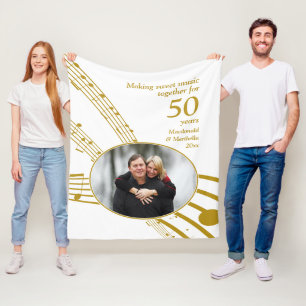 Söta Musik noter 50:e Golden Bröllop-årsdagen Fleecefilt