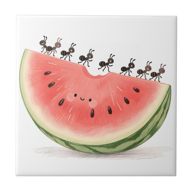 Söta myror vattenmelon skiva kakelplatta (Framsidan)