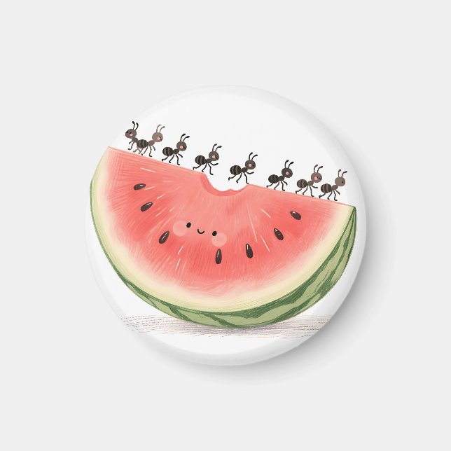 Söta myror vattenmelon skiva magnet (Framsidan)