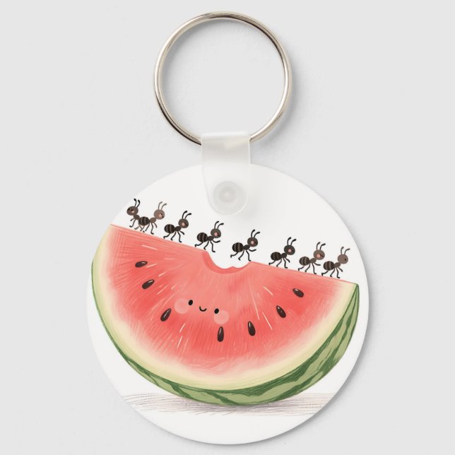 Söta myror vattenmelon skiva nyckelring (Framsida)
