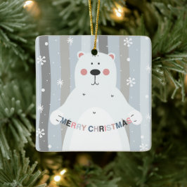 Söta Nalle Snö Merry Baby Första julen Julgransprydnad Keramik