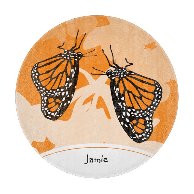 Söta Namngivna Orange Monarkfjärilar Glas (Framsidan)