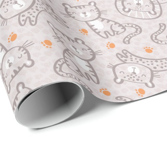 Söta neutrala djungeldjur med orange fotavtryck presentpapper (Rullad Hörn)