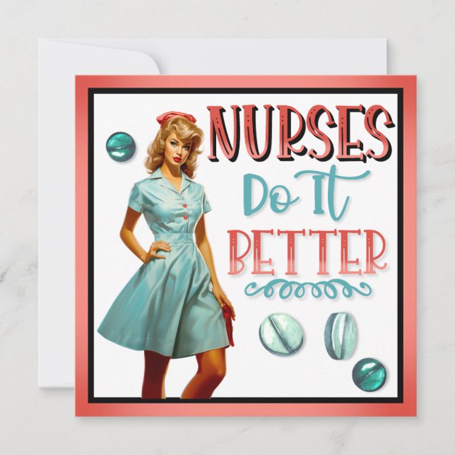 Söta Nostalgiska Sjuksköterskor Pinup Sjukskötersk Julkort (Framsida)