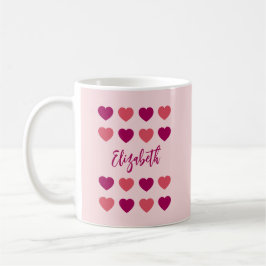 Söta nyanser av rosa hjärtan Script kursivt namn Kaffemugg