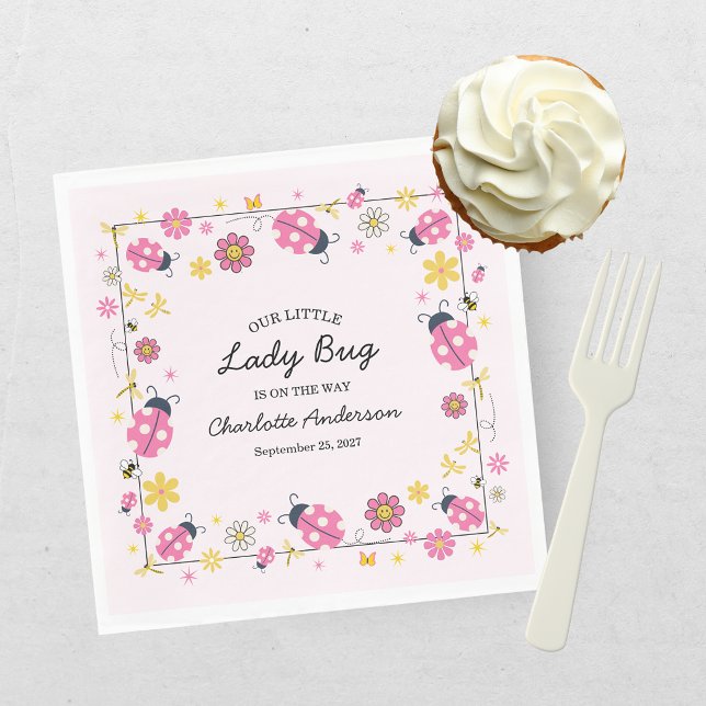 Söta Nyckelpiga Rosa Flick Baby Shower Pappersservett (Skapare uppladdad)