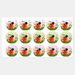 Söta Nyckelpigor Flicknamn Färgglada Vilda Blommor Klistermärke