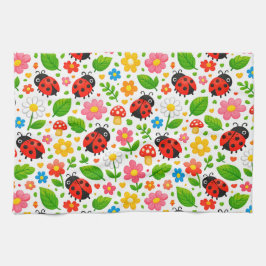 Söta nyckelpigor och blommor för barn kökshandduk