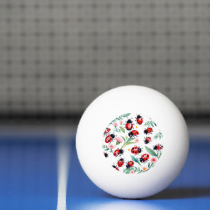 Söta nyckelpigor och blommor mönster vitt pingisboll