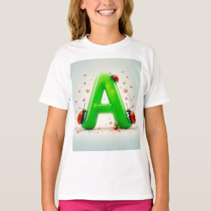 Söta nyckelpigor på grön alfabetisk bokstav A T Shirt