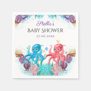 Söta Oceanska Twillingar Octopus Seashells Babysko Pappersservett