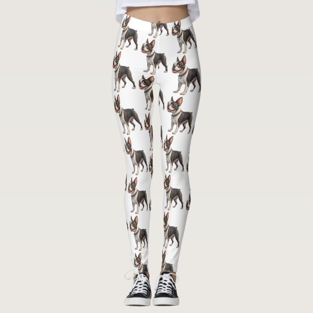 Söta och färgglada Boston Terrier Leggings (Framsida)