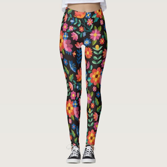 Söta och färglösa vår blommor leggings (Framsida)