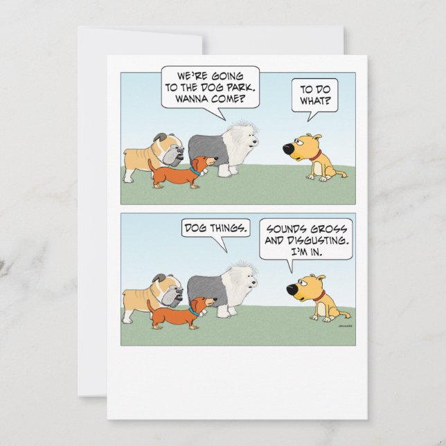 Söta och roliga hundar planerar hundparksutflykt kort (Framsida)