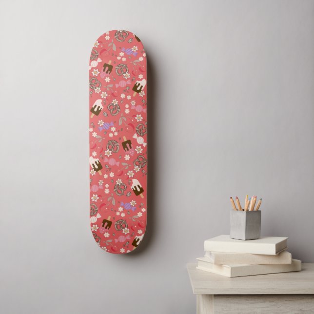 Söta och salta Treats Red Mönster Mini Skateboard Bräda 18,5 Cm (Väggkonst)