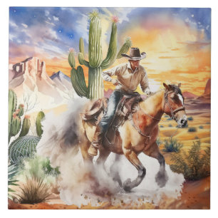 Söta ökenkaktus ridcowboy kakelplatta