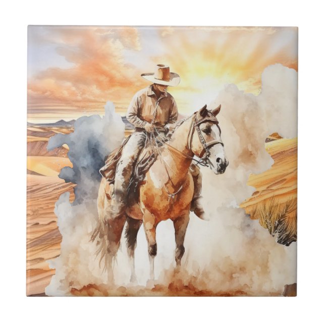 Söta ökenkaktus ridcowboy kakelplatta (Framsidan)