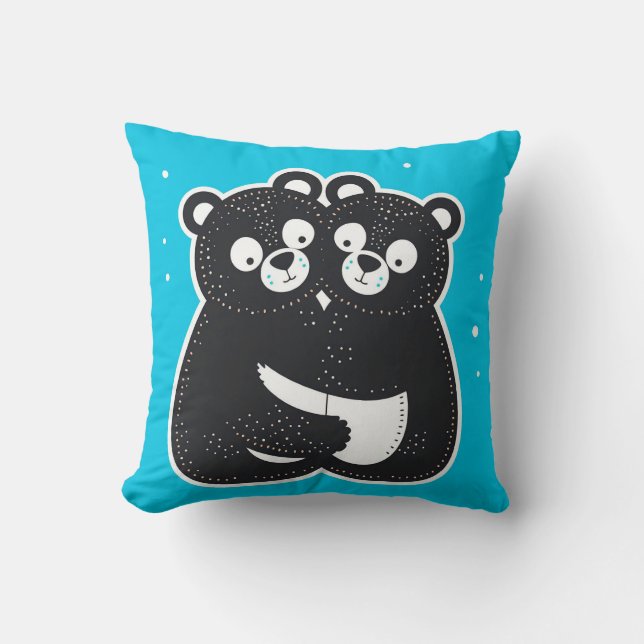 🐻🖤 Söta omfamnande svarta björnar mysig dekorati Kudde (Framsida)