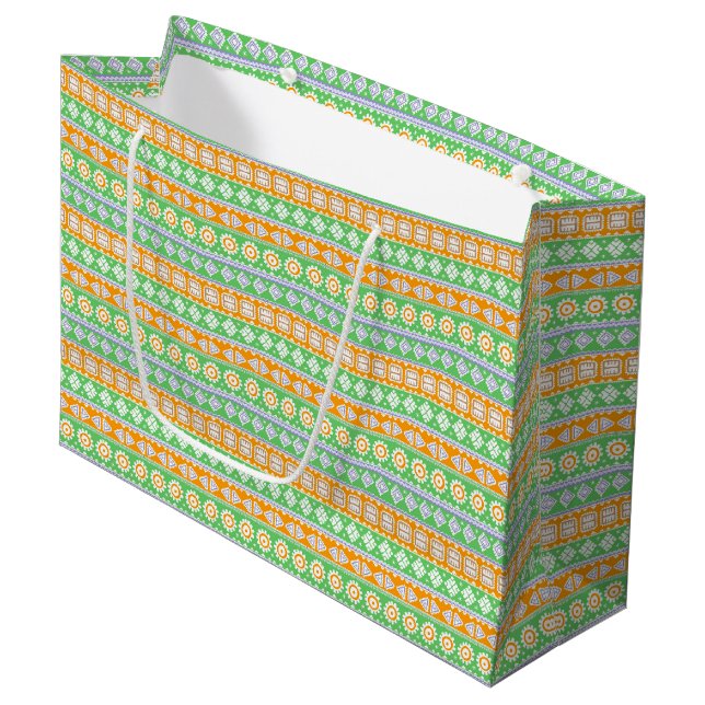 Söta orange gröna etniska mönster design (Framsidan Vinklad)