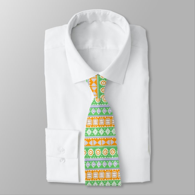Söta orange gröna etniska mönster design slips (Bunden)