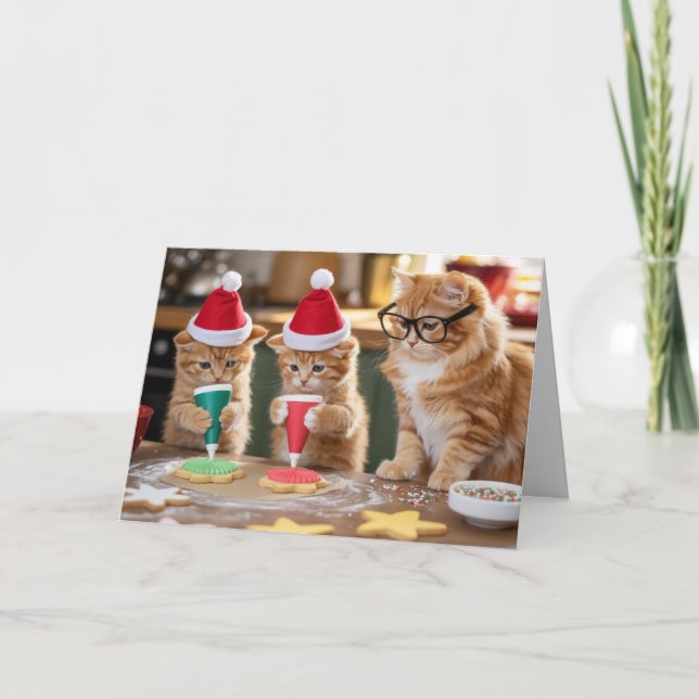 Söta Orange Katt Jul Kakor Kort (Framsida)