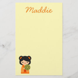 Söta orange Kokeshi japanska dockor Brevpapper