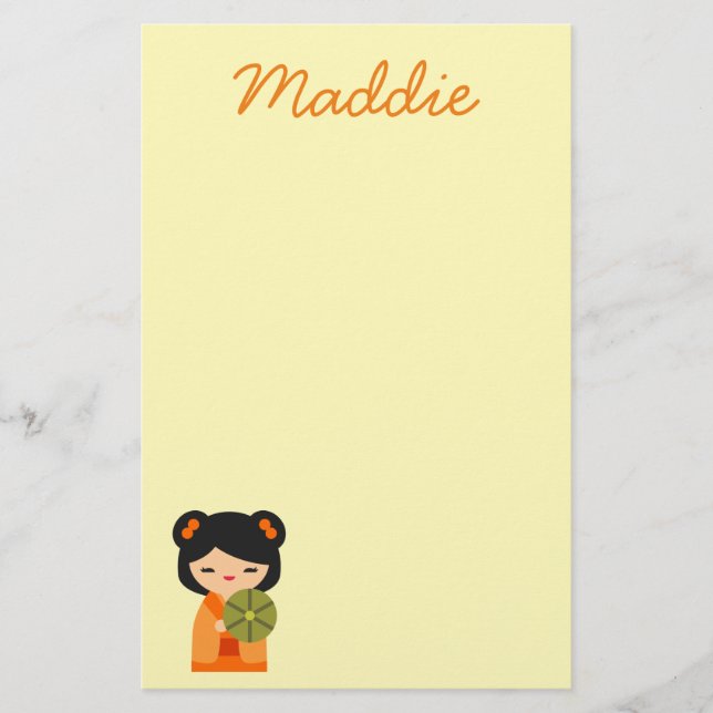 Söta orange Kokeshi japanska dockor Brevpapper (Framsida)