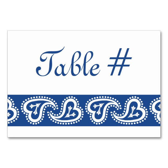 Söta Paisley Hearts in Blue Bord Card Bordsnummer (Framsidan)