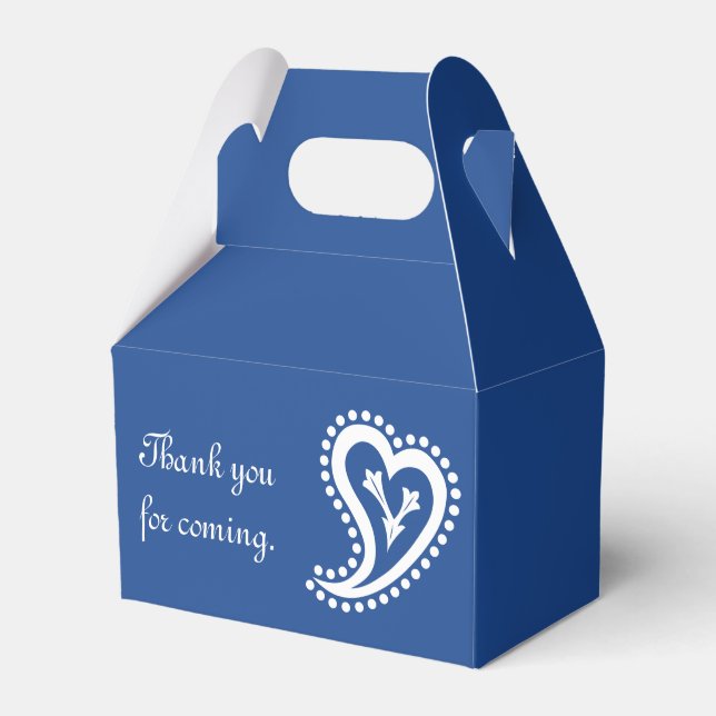 Söta Paisley Hearts in Blue Favor Box Presentaskar (Framsidan Sidan)