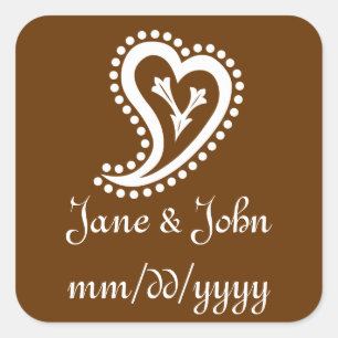 Söta Paisley Hearts in Chocolate Sticker Fyrkantigt Klistermärke