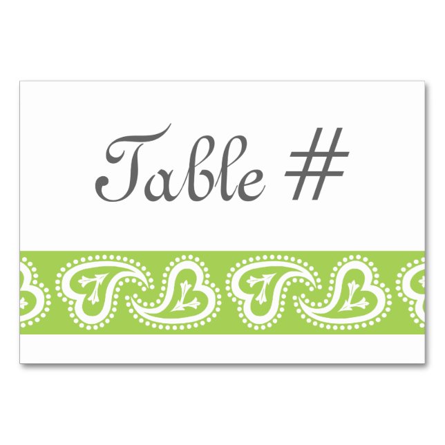 Söta Paisley Hearts in Peridot Bord Card Bordsnummer (Framsidan)