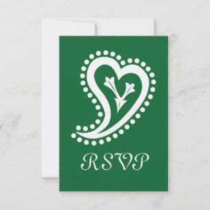 Söta Paisley-hjärta i grön RSVP-kort OSA Kort