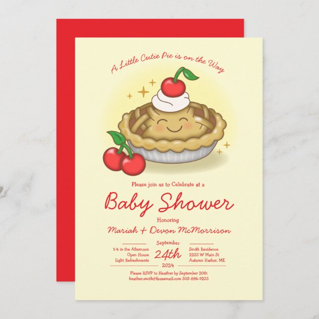 Söta Paj Baby Shower Körsbär Inbjudningar (Fram/baksida)