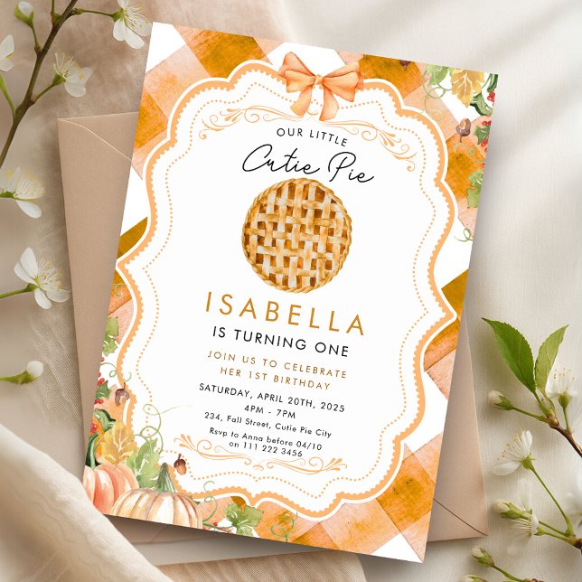 Söta Paj Höst Först 1-års födelsedag Thanksgiving Inbjudningar (Cutie Pie Fall First 1st Birthday Thanksgiving Invitation)