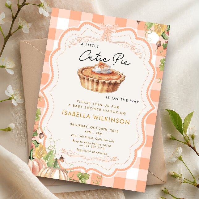Söta Paj Höstpumpapaj Barnkalas Inbjudningar (Cutie Pie Fall Pumpkin Pie Baby Shower Invitation)
