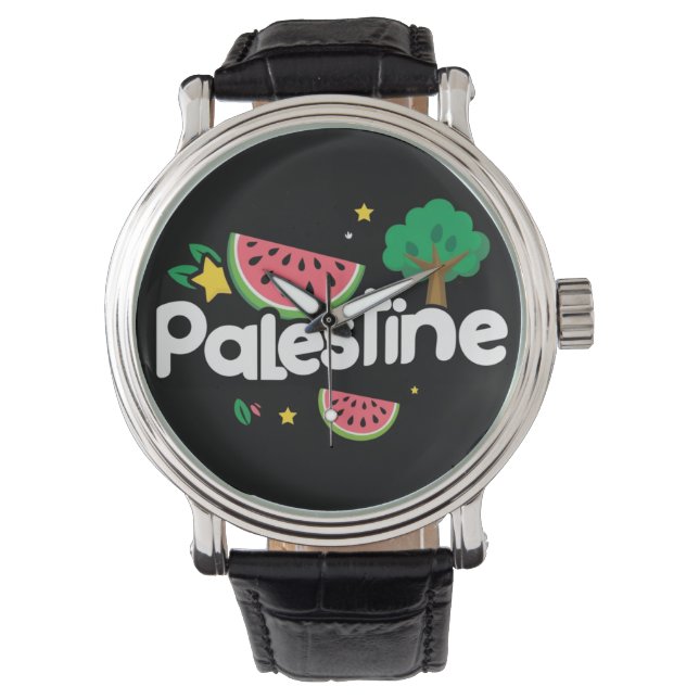 Söta Palestina-ord omgiven av vattmelonsträd Armbandsur (Framsida)