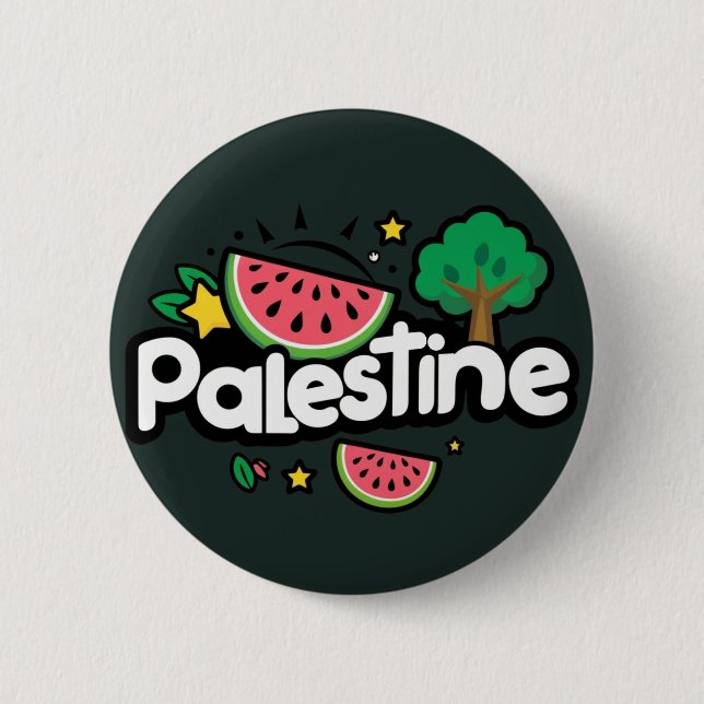 Söta Palestina-ord omgiven av vattmelonsträd Knapp (Framsida)
