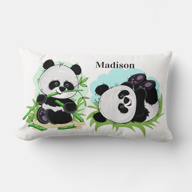 Söta Pandas kuddvar med eget namn Lumbarkudde (Framsida)
