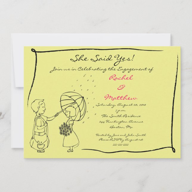 Söta par i inbjudan till Rain-Förlovningen (Framsida)