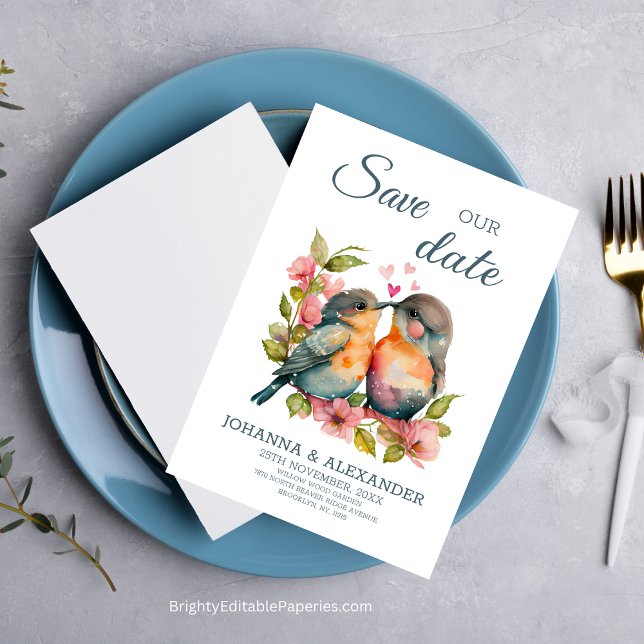 Söta par kärleksfåglar Vattenfärg Bröllop  Spara Datumet (Sweet Couple Lovebirds Watercolor Wedding Save The Date: A Perfect Keepsake.)