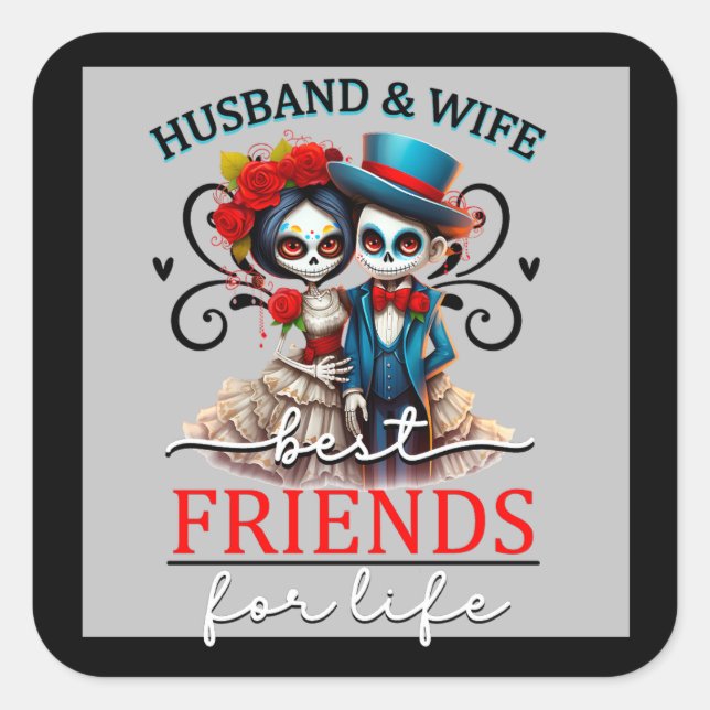 Söta par söta dödskalle  fyrkantigt klistermärke (Framsida)