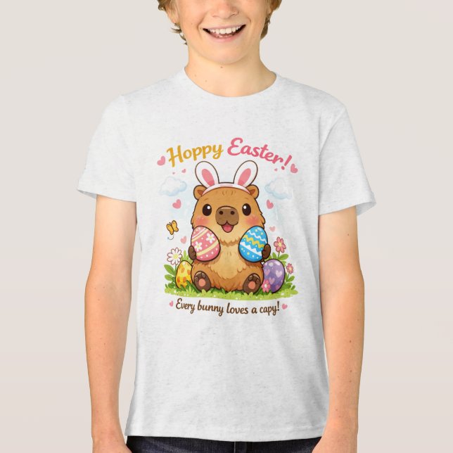 Söta påsk Capybara Ägg Kaninöron T Shirt (Framsida)