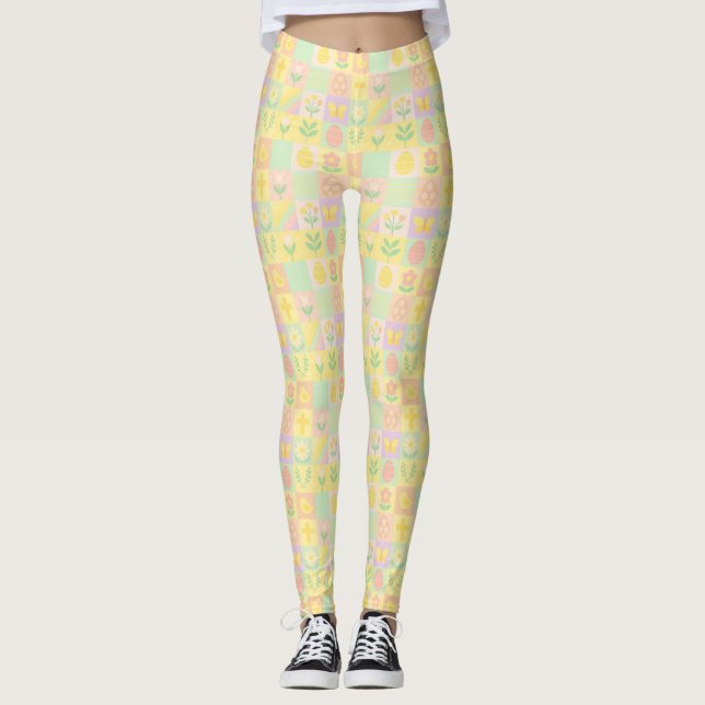 Söta påsk/vår-mönster leggings (Framsida)
