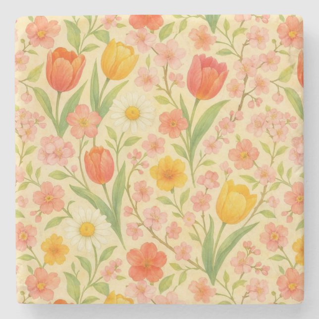 Söta påsk/vår-mönstrade blommor stenunderlägg (Framsidan)