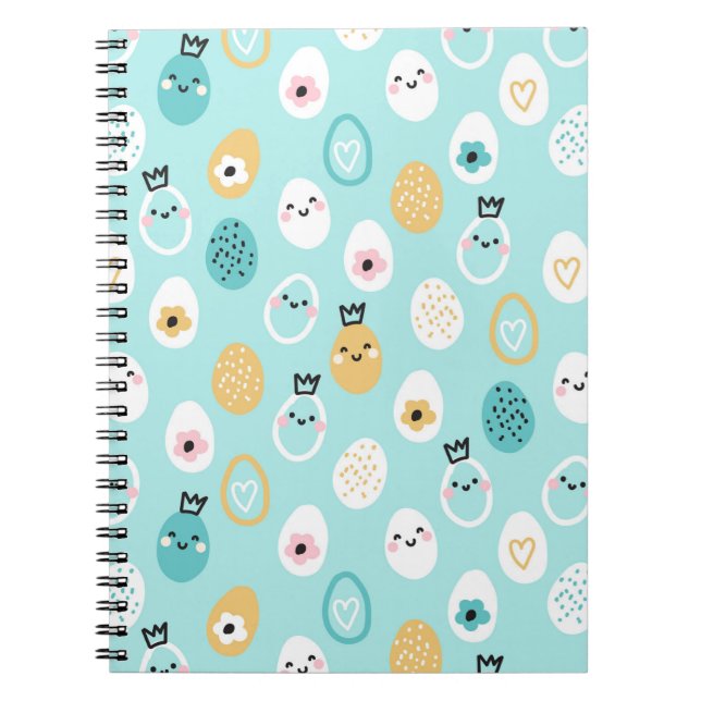 Söta påskäggsmönster Kawaii Pastellägg Anteckningsbok (Framsidan)