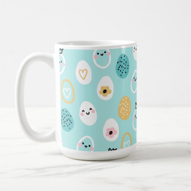 Söta påskäggsmönster Kawaii Pastellägg Kaffemugg (Vänster)