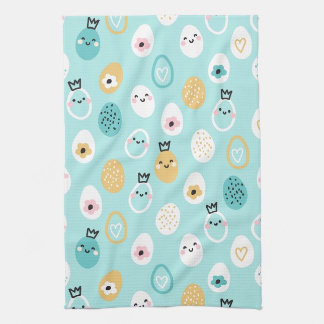 Söta påskäggsmönster Kawaii Pastellägg Kökshandduk (Vertikal)