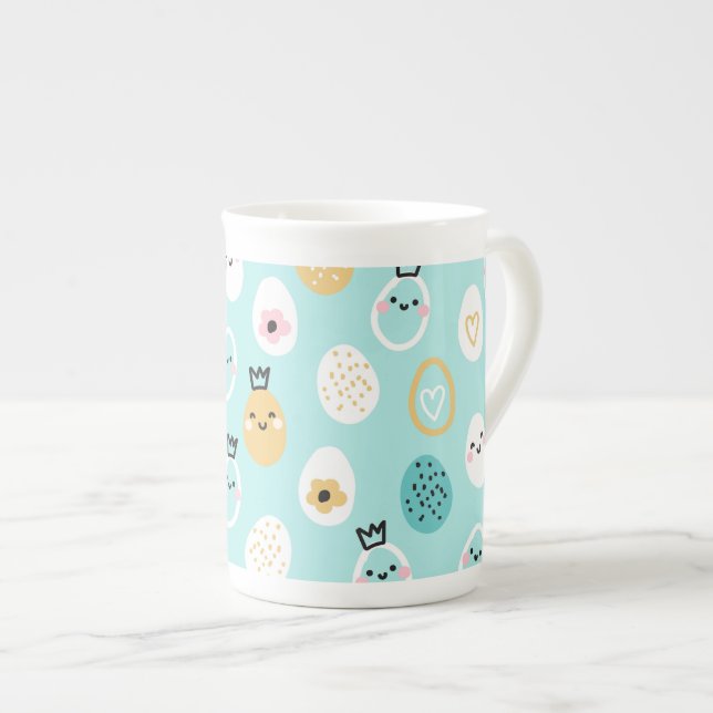 Söta påskäggsmönster Kawaii Pastellfärgade Ägg Benporslin Mugg (Framsida höger)