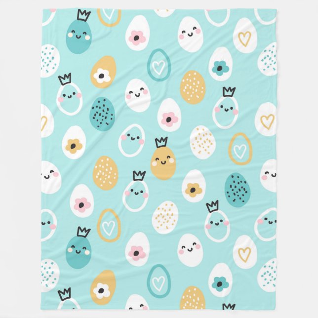 Söta påskäggsmönster Kawaii Pastellfärgade Ägg Fleecefilt (Framsidan)