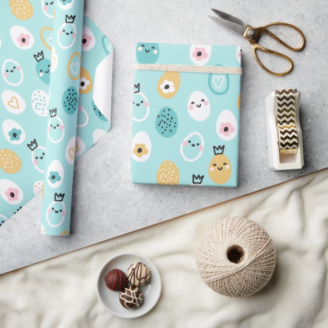 Söta påskäggsmönster Kawaii Pastellfärgade Ägg Presentpapper (Hantverk)